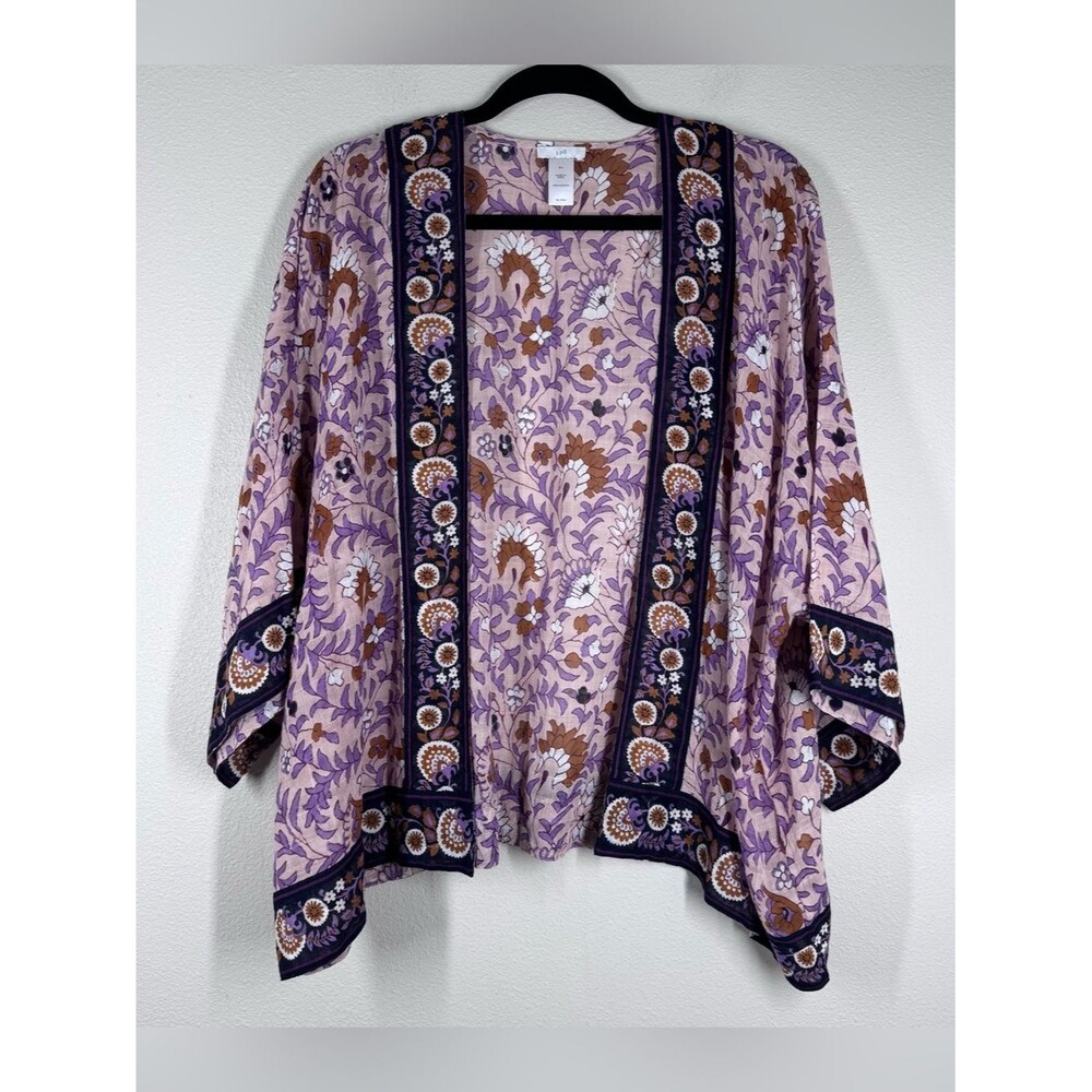 J.Jill Reversible Kimono Cardigan Purple Floral Orange Paisley Cotton S-L